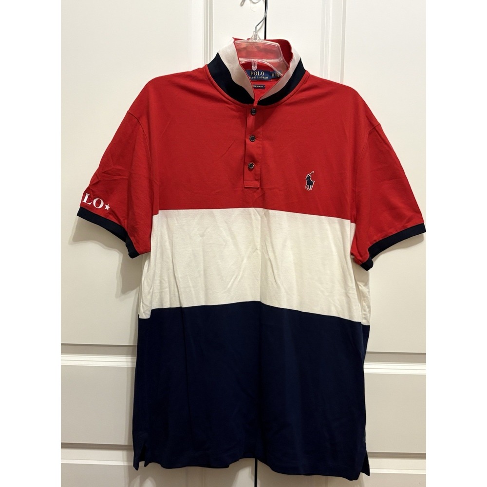 Polo Ralph Lauren Red White Blue Colorblock Golf Polo Men XL Custom Slim Fit